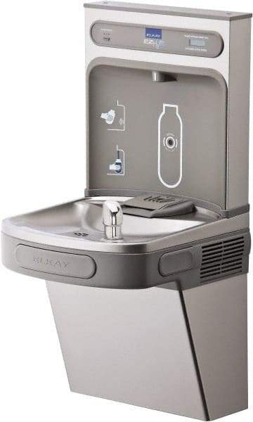 ELKAY - 8 GPH Cooling Capacity Barrier Free Wall Mounted Water Cooler & Fountain - Bottle Filling, 20 to 105 psi, 0.20 hp, Stainless Steel - Exact Tool & Supply