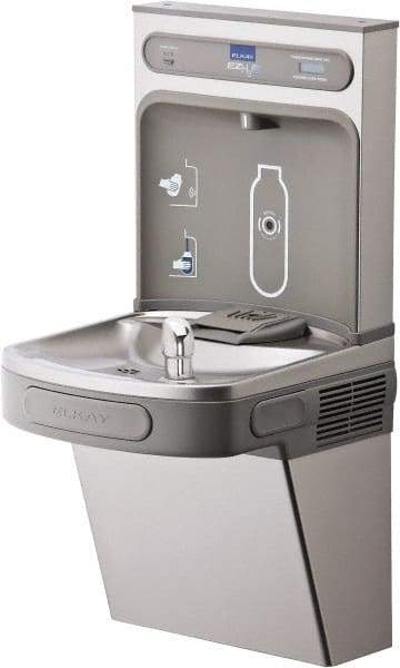 ELKAY - 8 GPH Cooling Capacity Barrier Free Wall Mounted Water Cooler & Fountain - Bottle Filling, 20 to 105 psi, 0.20 hp, Stainless Steel - Exact Tool & Supply