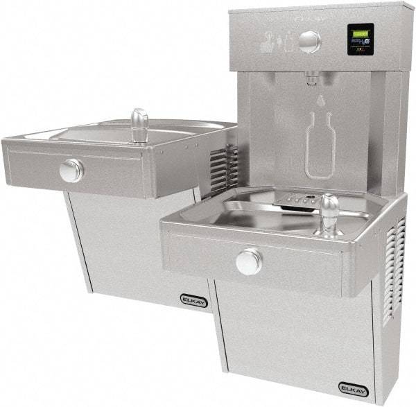 ELKAY - 8 GPH Cooling Capacity Barrier Free Wall Mounted Water Cooler & Fountain - Bottle Filling, 20 to 105 psi, 0.20 hp, Stainless Steel - Exact Tool & Supply