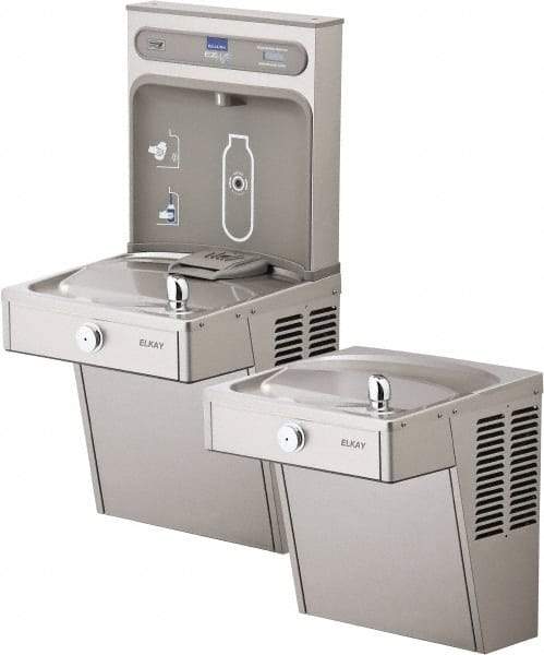 ELKAY - 8 GPH Cooling Capacity Barrier Free Wall Mounted Water Cooler & Fountain - Bottle Filling, 20 to 105 psi, 0.20 hp, Stainless Steel - Exact Tool & Supply