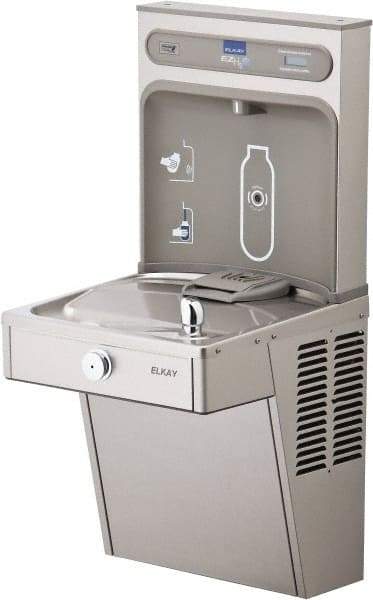 ELKAY - 8 GPH Cooling Capacity Barrier Free Wall Mounted Water Cooler & Fountain - Bottle Filling, 20 to 105 psi, 0.20 hp, Stainless Steel - Exact Tool & Supply