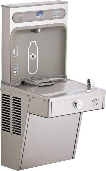 ELKAY - 8 GPH Cooling Capacity Barrier Free Wall Mounted Water Cooler & Fountain - Bottle Filling, 20 to 105 psi, 0.20 hp, Stainless Steel - Exact Tool & Supply