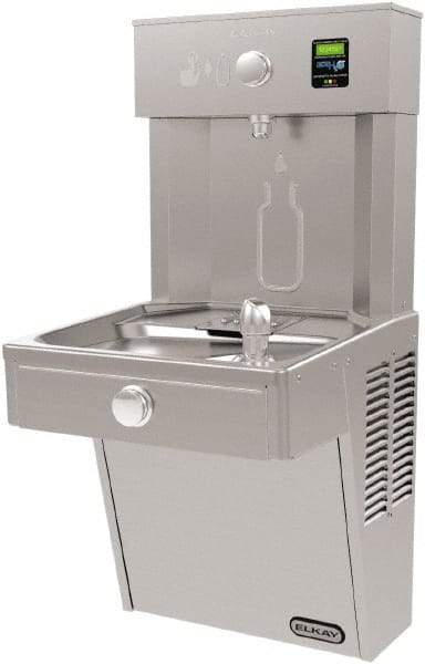 ELKAY - 8 GPH Cooling Capacity Barrier Free Wall Mounted Water Cooler & Fountain - Bottle Filling, 20 to 105 psi, 0.20 hp, Stainless Steel - Exact Tool & Supply