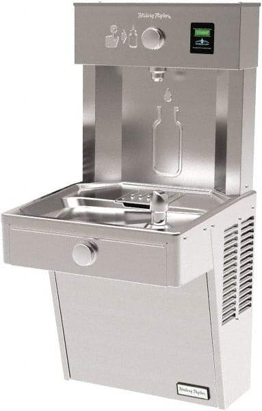 Halsey Taylor - 8 GPH Cooling Capacity Barrier Free Wall Mounted Water Cooler & Fountain - Bottle Filling, 20 to 105 psi, 0.20 hp, Stainless Steel - Exact Tool & Supply