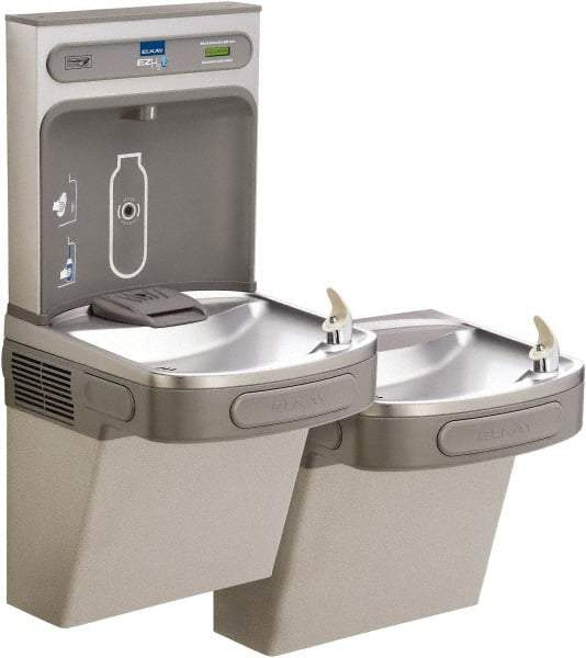 ELKAY - 8 GPH Cooling Capacity Barrier Free Wall Mounted Water Cooler & Fountain - Bottle Filling, 20 to 105 psi, 0.20 hp, Stainless Steel - Exact Tool & Supply