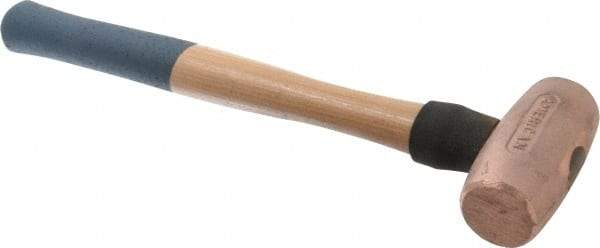 American Hammer - 4 Lb Nonsparking Copper Head Hammer - 16" OAL, 4-1/2" Head Length, 1-5/8" Face Diam, 16" Hickory Handle - Exact Tool & Supply