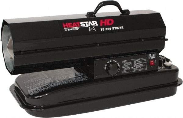 Heatstar - 75,000 BTU Rating, Kerosene Forced Air Heater with Thermostat - 1,750 Sq Ft Max Heating Area, 6 Gal Capacity, Fuel with Kerosene - Exact Tool & Supply