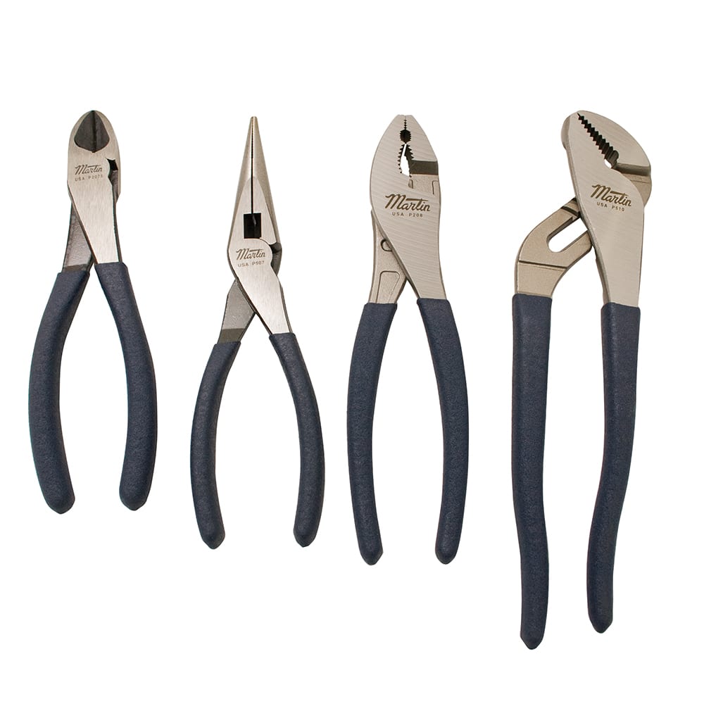 Martin Tools - Plier Sets; Set Type: Plier Set ; Number of Pieces: 4.000 ; Container Type: Canvas Roll ; Contents: 7-7/8" Long Nose Plier, 9-3/4" Tongue And Groove, 8" Slip Joint, 7-3/8" Diagonal Cutting - Exact Tool & Supply