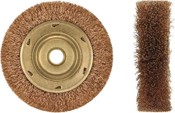 Ampco - 2" OD, 1/2" Arbor Hole, Crimped Phosphorus Bronze Alloy Wheel Brush - 1/4" Face Width, 17/32" Trim Length, 0.008" Filament Diam, 20,000 RPM - Exact Tool & Supply