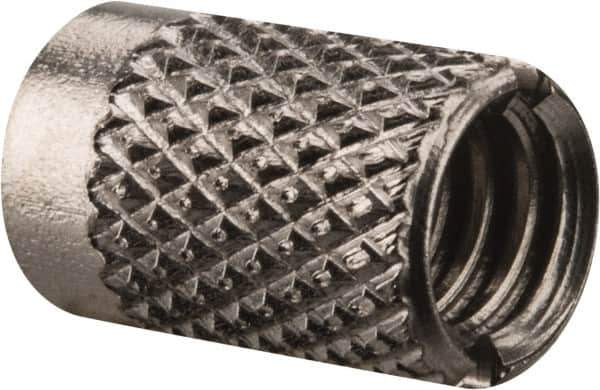 E-Z LOK - 1/4-20 UNC Grade 303 Stainless Steel Flush Press Fit Threaded Insert for Plastic - 1/2" OAL, 0.326" Insert Diam, 5/16" Hole Diam, 5/16" Drill - Exact Tool & Supply