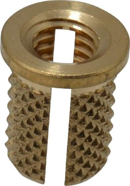 E-Z LOK - #10-32 UNF Brass Flanged Press Fit Threaded Insert for Plastic - 3/8" OAL, 0.262" Insert Diam, 1/4" Hole Diam, 1/4" Drill - Exact Tool & Supply