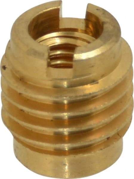 E-Z LOK - M6x1, Brass Knife Insert - 3/8" Drill, 3/8" Hole Diam, 1/2" Long, 5/8" Min Grip, M6 Hex - Exact Tool & Supply