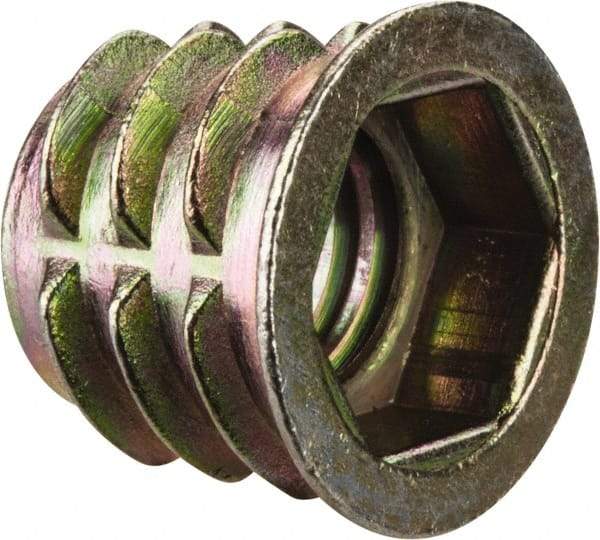E-Z LOK - 3/8-16, Zinc Alloy Flanged Hex Drive Insert - 31/64" Drill, 0.4724" Hole Diam, 0.512" Long, M10 Hex - Exact Tool & Supply