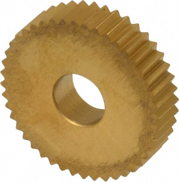 Dorian Tool - 1" Diam, 90° Tooth Angle, 14 TPI, Standard (Shape), Form Type Cobalt Straight Knurl Wheel - 0.236" Face Width, 5/16" Hole, Circular Pitch, TiN Finish, Series M - Exact Tool & Supply