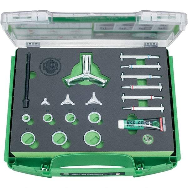 KUKKO - 18 Piece, 3/8 to 1-3/16" Spread, Blind Hole Puller Set - 1 Bolt, 6 Jaws, 2-3/4" Reach - Exact Tool & Supply