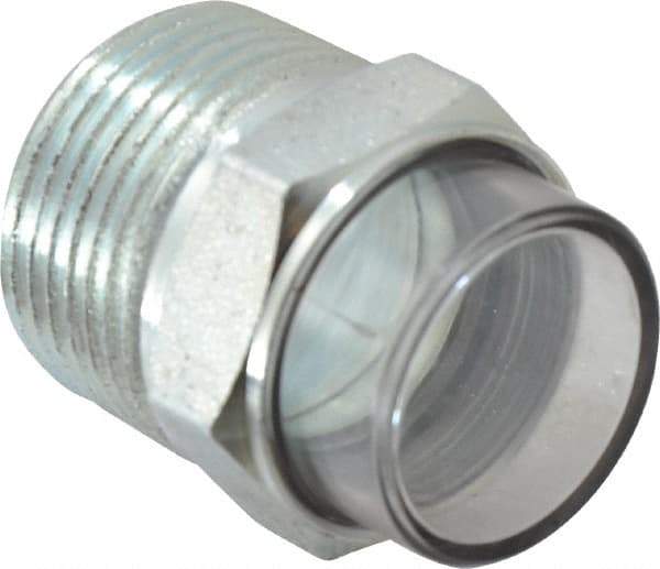 Trico - 2" Sight Diam, 1" Thread, 1-11/16" OAL, Viewport Sight Glass & Flow Sight - 1-5/16" Hex Head, With 3-D Lens - Exact Tool & Supply