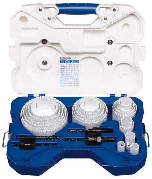 Lenox - 26 Piece, 3/4" to 4-3/4" Saw Diam, Contractor's Hole Saw Kit - Bi-Metal, Pilot Drill Model No. 56PD, Includes 20 Hole Saws - Exact Tool & Supply
