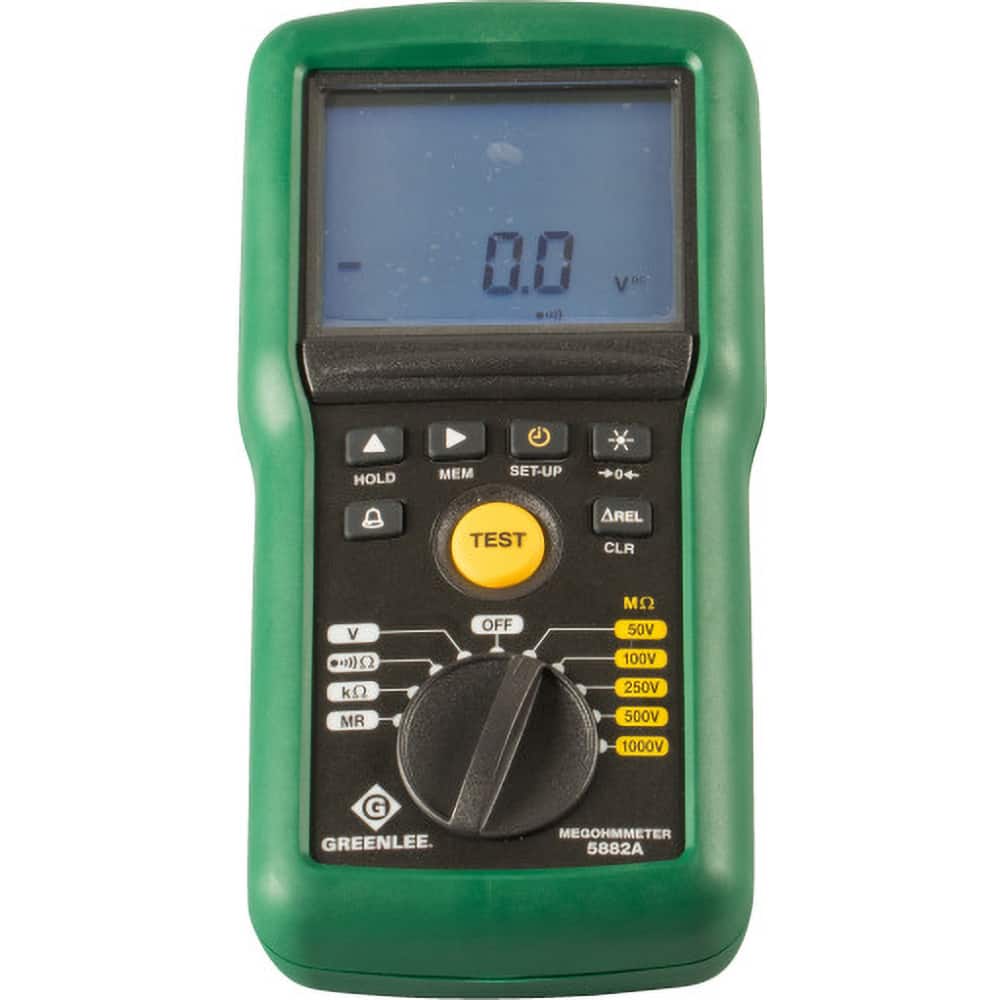 Greenlee - Electrical Insulation Resistance Testers & Megohmmeters; Display Type: LCD ; Power Supply: (6) AA Batteries ; Resistance Capacity (Megohm): 200000 ; Maximum Test Voltage: 700 V ; Category Rating: CAT IV @ 600 V ; Accuracy ? (%): +/- 3% (Capaci - Exact Tool & Supply