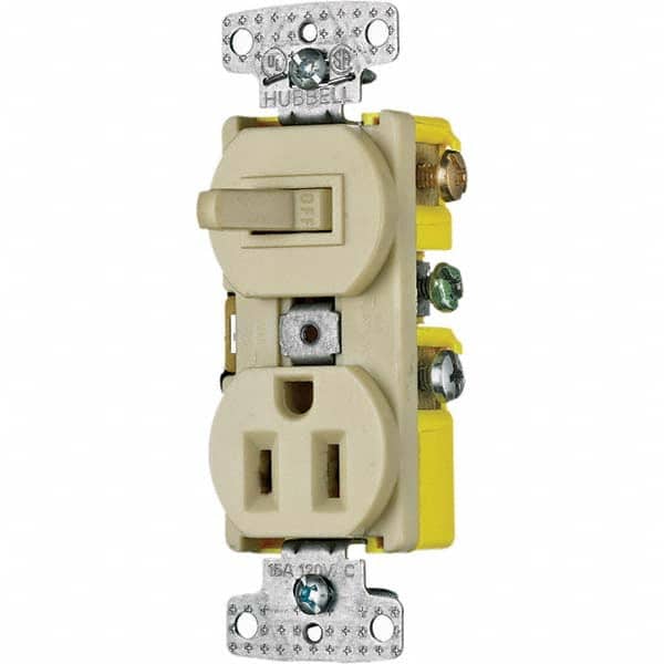 Hubbell Wiring Device-Kellems - Combination Wall Switch & Receptacles Combination Switch/Receptacle Type: Combination Outlet & Switch Color: Ivory - Exact Tool & Supply