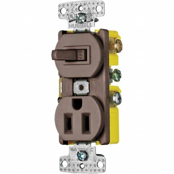 Hubbell Wiring Device-Kellems - Combination Wall Switch & Receptacles Combination Switch/Receptacle Type: Combination Outlet & Switch Color: Brown - Exact Tool & Supply