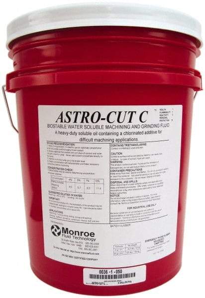 Monroe Fluid Technology - Astro-Cut C, 5 Gal Pail Cutting & Grinding Fluid - Water Soluble, For CNC Milling, Drilling, Tapping, Turning - Exact Tool & Supply