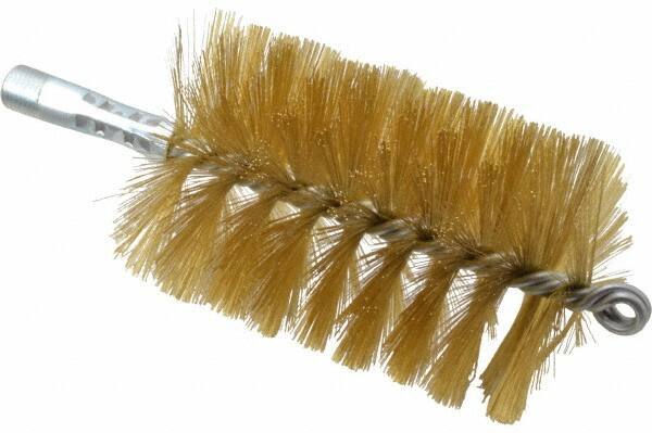Schaefer Brush - 4-1/2" Brush Length, 3" Diam, Double Stem, Single Spiral Tube Brush - 8" Long, Brass, 1/4" NPSM Male Connection - Exact Tool & Supply
