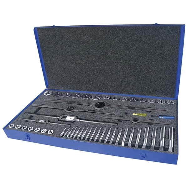 Greenfield Threading - Tap & Die Sets Minimum Tap Thread Size (Inch): 1/4-20 Maximum Tap Thread Size (Inch): 1-14 - Exact Tool & Supply