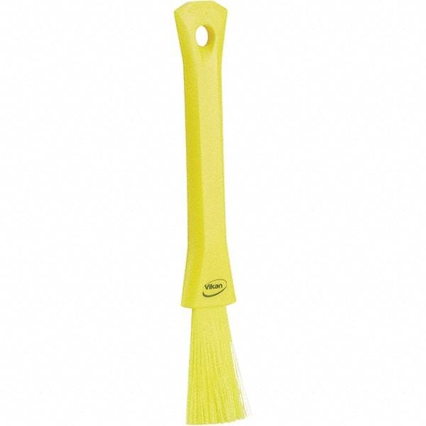 Vikan - 2-1/4" Bristle Length, Polyester Detail Brush - 1-1/4" Long x 0.4" Wide Head, 8.07" OAL, Ergonomic Handle, Yellow, Polypropylene Block - Exact Tool & Supply