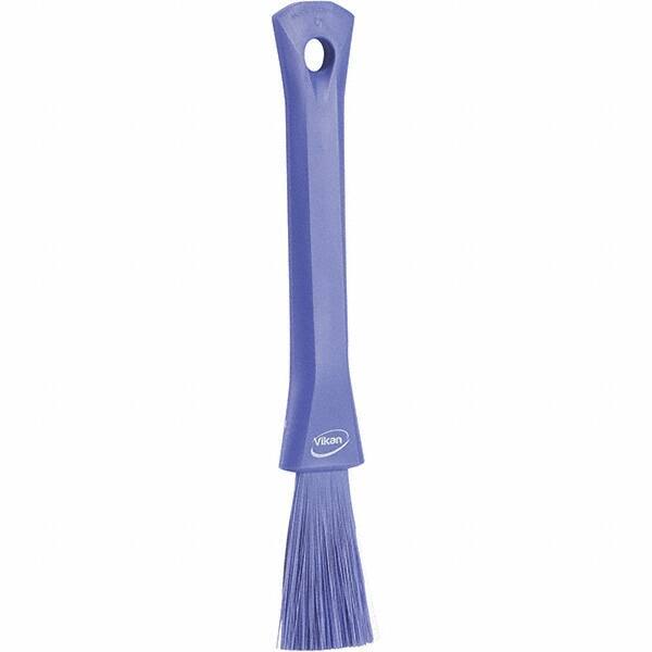 Vikan - 2-1/4" Bristle Length, Polyester Detail Brush - 1-1/4" Long x 0.4" Wide Head, 8.07" OAL, Ergonomic Handle, Purple, Polypropylene Block - Exact Tool & Supply