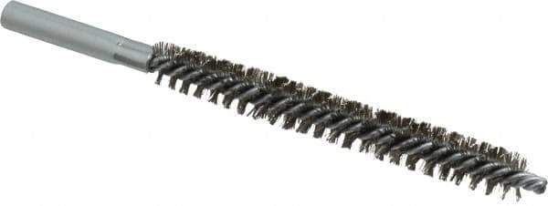 Schaefer Brush - 4" Brush Length, 1/2" Diam, Double Stem, Double Spiral Tube Brush - 6" Long, Stainless Steel, 12-24 Female Connection - Exact Tool & Supply