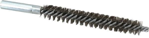 Schaefer Brush - 4" Brush Length, 5/8" Diam, Double Stem, Double Spiral Tube Brush - 6" Long, Stainless Steel, 12-24 Female Connection - Exact Tool & Supply