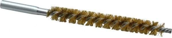 Schaefer Brush - 4" Brush Length, 1/2" Diam, Double Stem, Single Spiral Tube Brush - 6-1/4" Long, Brass, 12-24 Female Connection - Exact Tool & Supply