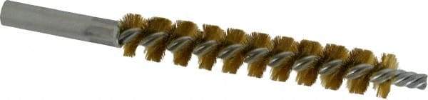 Schaefer Brush - 4" Brush Length, 5/8" Diam, Double Stem, Single Spiral Tube Brush - 6-1/4" Long, Brass, 12-24 Female Connection - Exact Tool & Supply