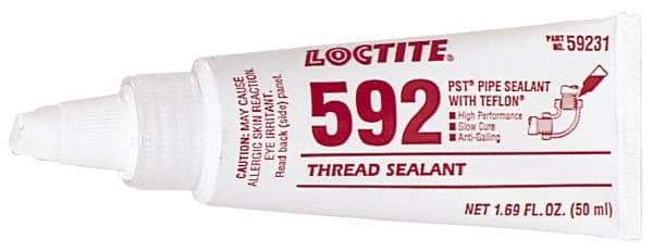 Loctite - 50 mL Tube, White, Medium Strength Paste Threadlocker - Series 592, 72 hr Full Cure Time, Hand Tool, Heat Removal - Exact Tool & Supply