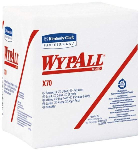 WypAll - X70 1/4 Fold Shop Towel/Industrial Wipes - Poly Pack, 12-1/2" x 12-1/2" Sheet Size, White - Exact Tool & Supply
