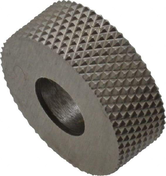Made in USA - 1/2" Diam, 90° Tooth Angle, 40 TPI, Standard (Shape), Form Type High Speed Steel Male Diamond Knurl Wheel - 3/16" Face Width, 3/16" Hole, Circular Pitch, 30° Helix, Bright Finish, Series EP - Exact Tool & Supply