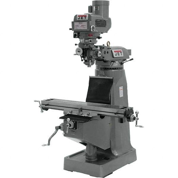 Jet - 9" Table Width x 49" Table Length, Variable Speed Pulley Control, 3 Phase Knee Milling Machine - R8 Spindle Taper, 3 hp - Exact Tool & Supply