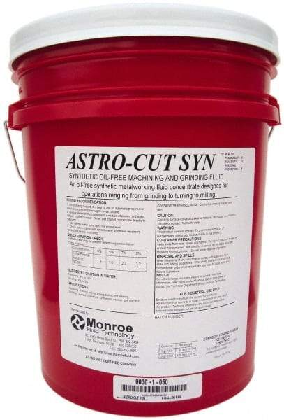 Monroe Fluid Technology - Astro-Cut SYN, 5 Gal Pail Cutting & Grinding Fluid - Synthetic, For Drilling, Machining, Milling, Turning - Exact Tool & Supply