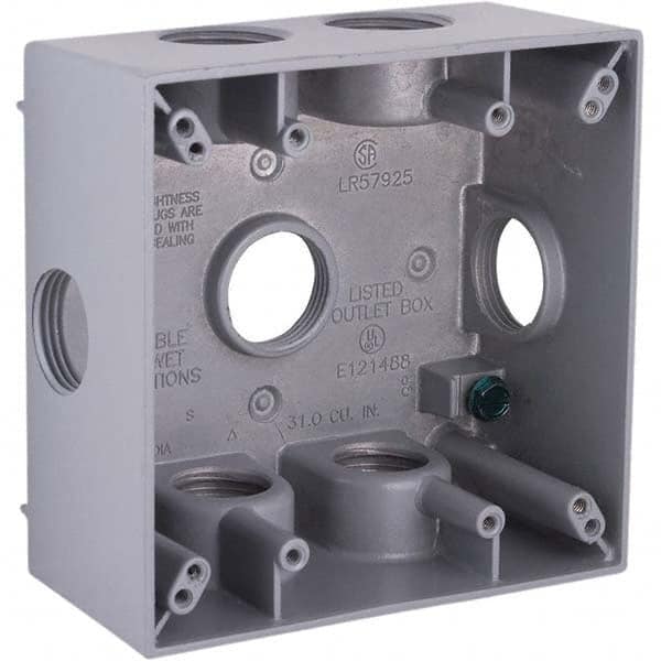 Hubbell-Raco - 4-1/2 x 4-1/2 x 2-1/4" Aluminum Square Weather Resistant Outlet Box - Exact Tool & Supply