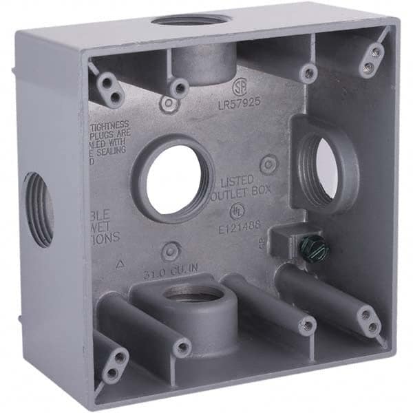 Hubbell-Raco - 4-1/2 x 4-1/2 x 2-1/4" Aluminum Square Weather Resistant Outlet Box - Exact Tool & Supply