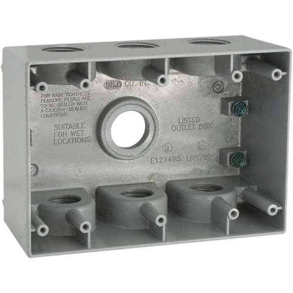 Hubbell-Raco - 4-1/2 x 6-3/8 x 2.781" Aluminum Rectangular Weather Resistant Outlet Box - Exact Tool & Supply