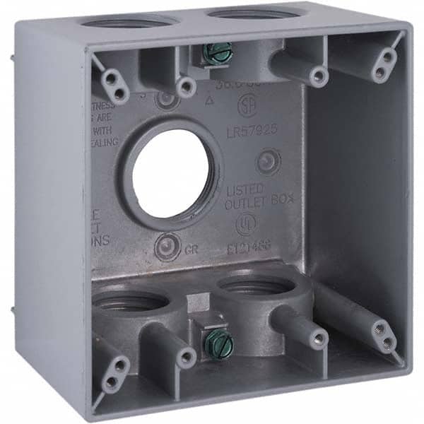 Hubbell-Raco - 4-1/2 x 4-1/2 x 2-5/8" Aluminum Square Weather Resistant Outlet Box - Exact Tool & Supply