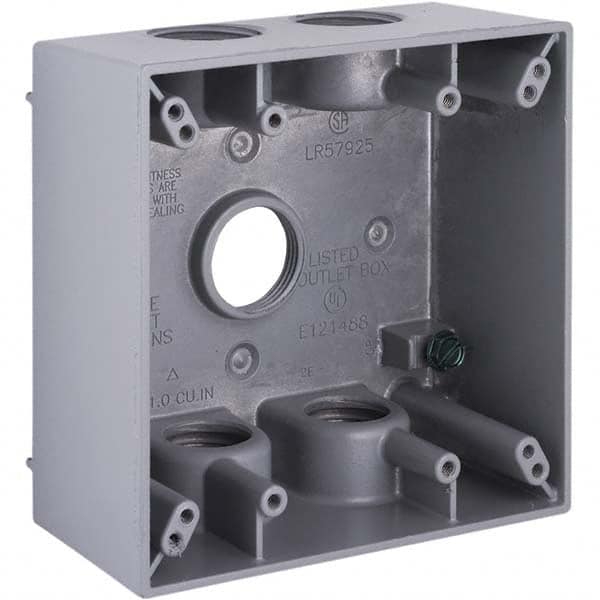 Hubbell-Raco - 4-1/2 x 4-1/2 x 2-1/4" Aluminum Square Weather Resistant Outlet Box - Exact Tool & Supply