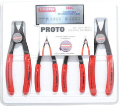 Proto - 4 Piece, 3/8 to 2" Bore, 1/4 to 2" Shaft, Convertible Retaining Ring Pliers Set - 0.038 to 0.07" Tip Diam Range - Exact Tool & Supply