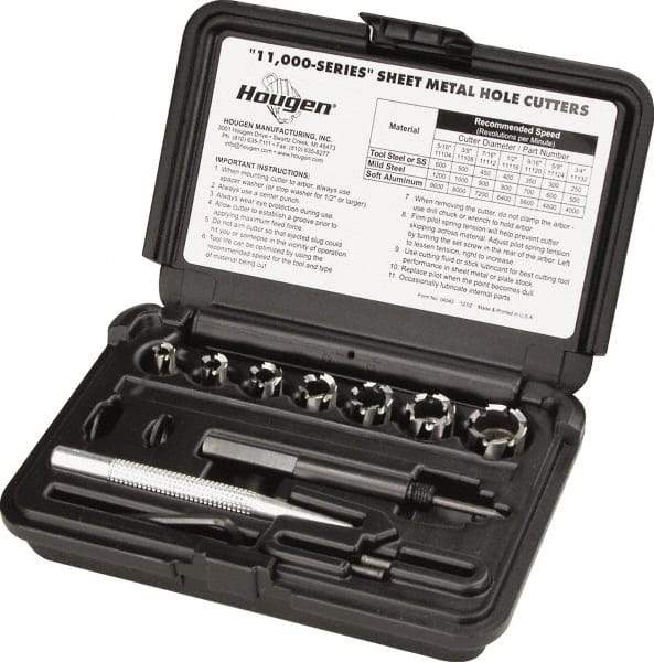 Hougen - 10 Piece, 5/16 to 3/4" Cutter Diam, 1/4" Cutting Depth, High Speed Steel Annular Cutter Set - Bright Finish, 5/16, 3/8, 7/16, 1/2, 9/16, 5/8, 3/4" Cutter Diams, 3 Flats on Shank - Exact Tool & Supply