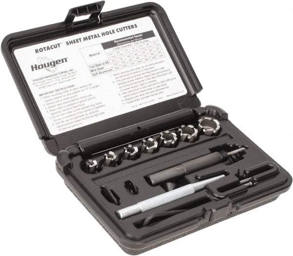 Hougen - 10 Piece, 5/16 to 3/4" Cutter Diam, 1/4" Cutting Depth, High Speed Steel Annular Cutter Set - Bright Finish, 3/8" Shank Diam, 5/16, 3/8, 7/16, 1/2, 9/16, 5/8, 3/4" Cutter Diams - Exact Tool & Supply