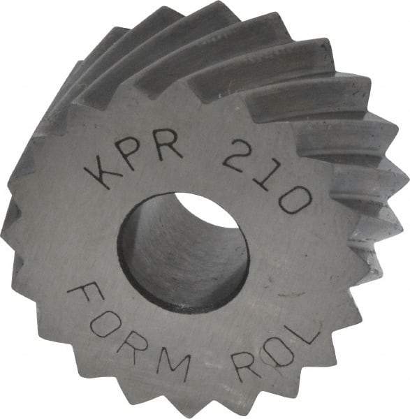 Made in USA - 3/4" Diam, 90° Tooth Angle, 10 TPI, Standard (Shape), Form Type High Speed Steel Right-Hand Diagonal Knurl Wheel - 3/8" Face Width, 1/4" Hole, Circular Pitch, 30° Helix, Bright Finish, Series KP - Exact Tool & Supply