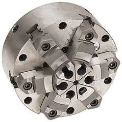 Pratt Burnerd America - 6 Jaws, 16" Diam, Self Centering Manual Lathe Chuck - Plain Back Mount Spindle, Adjustable, Reversible, 1,300 Max RPM, 4.56" Through Hole Diam, Forged Steel - Exact Tool & Supply