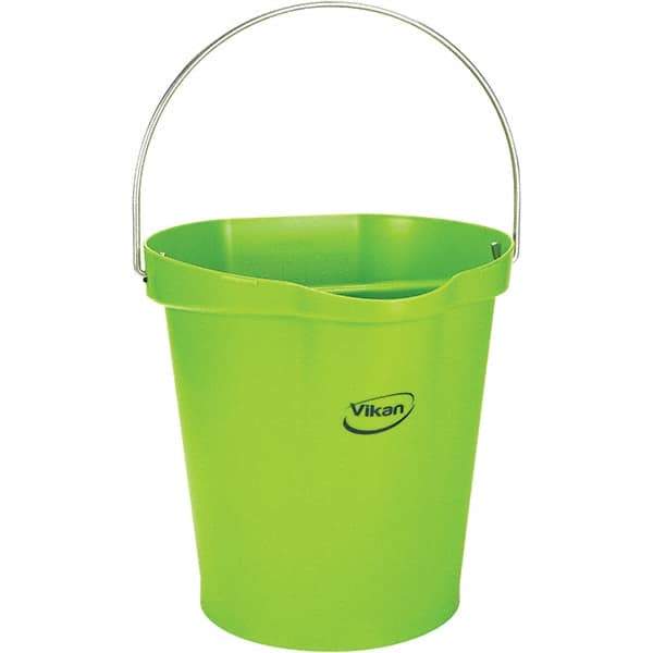 Vikan - 3 Gal, 12-1/2" High, Polypropylene Round Lime Green Single Pail with Pour Spout - Handle Included, 12.81" Top Diam - Exact Tool & Supply