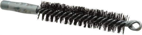 Schaefer Brush - 4-1/2" Brush Length, 1" Diam, Double Stem, Double Spiral Tube Brush - 7-1/2" Long, Tempered Steel Wire, 1/4" NPT Male Connection - Exact Tool & Supply